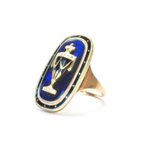 Antique Jewellery Georgian enamel and gold memorial ring Urn blue white enamel antique ring