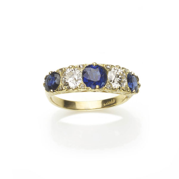 Antique Edwardian Sapphire & Diamond Five Stone Ring