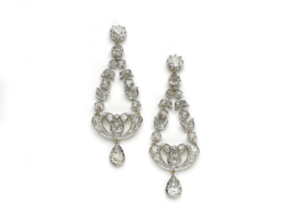 Antique Victorian Diamond Chandelier Earrings silver gold drop