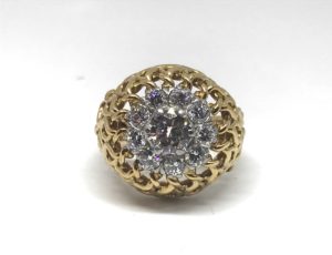 Vintage Retro diamond bombe ring. 1960's wire work open