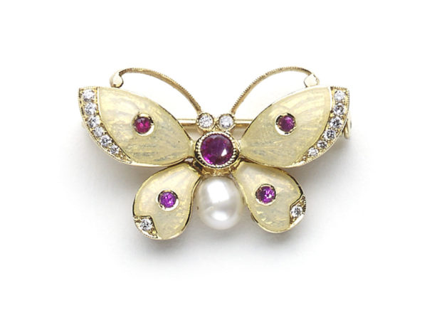 Ruby and Diamond Set Butterfly Brooch