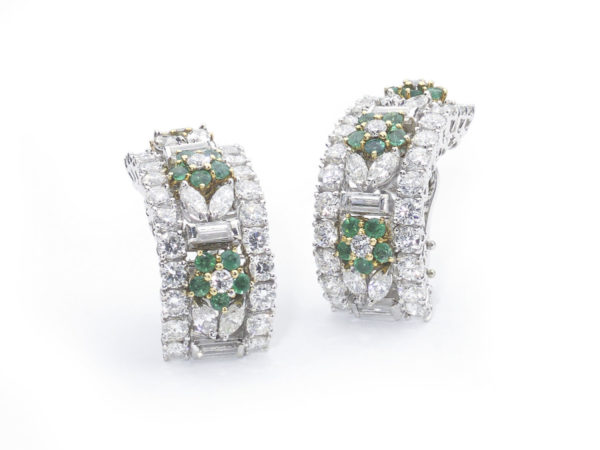 Emerald and Diamond suite _earrings half hoop earrings 18ct white gold