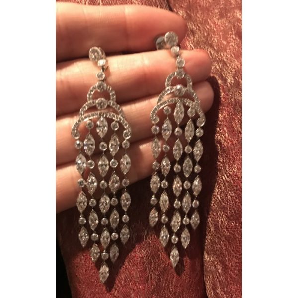 Fine Diamond Chandelier Drop Earrings Platinum 12 carats