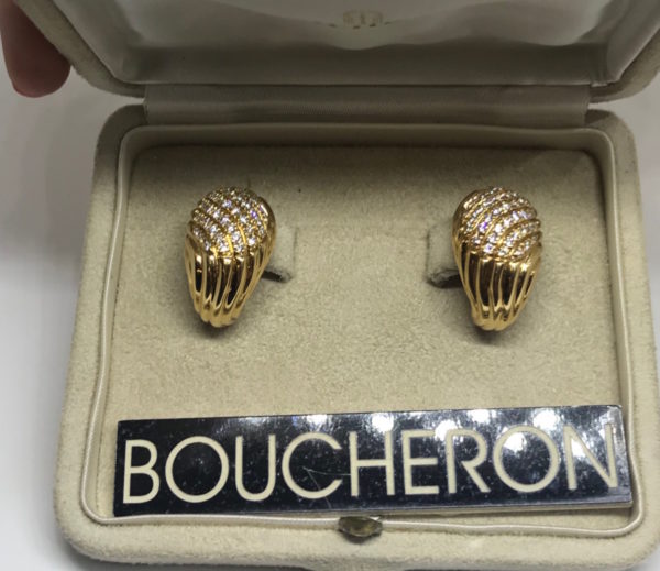 Vintage Boucheron gold and diamond clip on earrings.