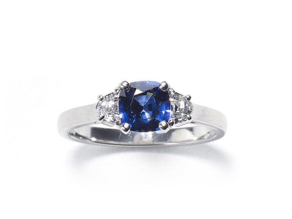 Sapphire and Half Moon Diamond Ring