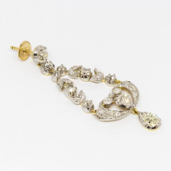 Antique Victorian Diamond Chandelier Earrings, 5.80 carats