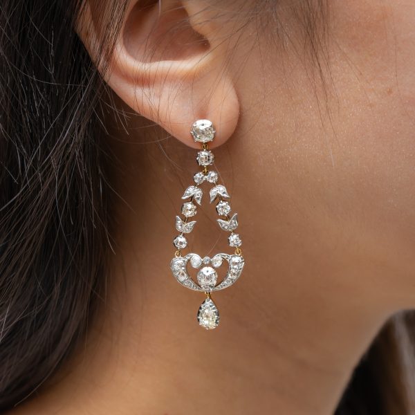 Antique Victorian Diamond Chandelier Earrings, 5.80 carats