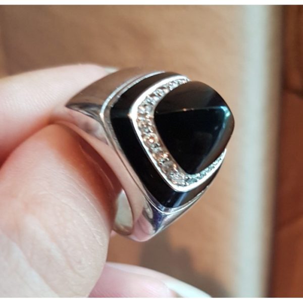 Vintage Italian Onyx & Diamond Ring
