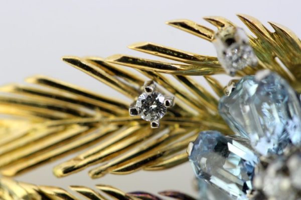 Vintage Aquamarine and Diamond Floral Brooch