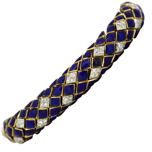 Vintage Blue Enamel and Diamond Bracelet