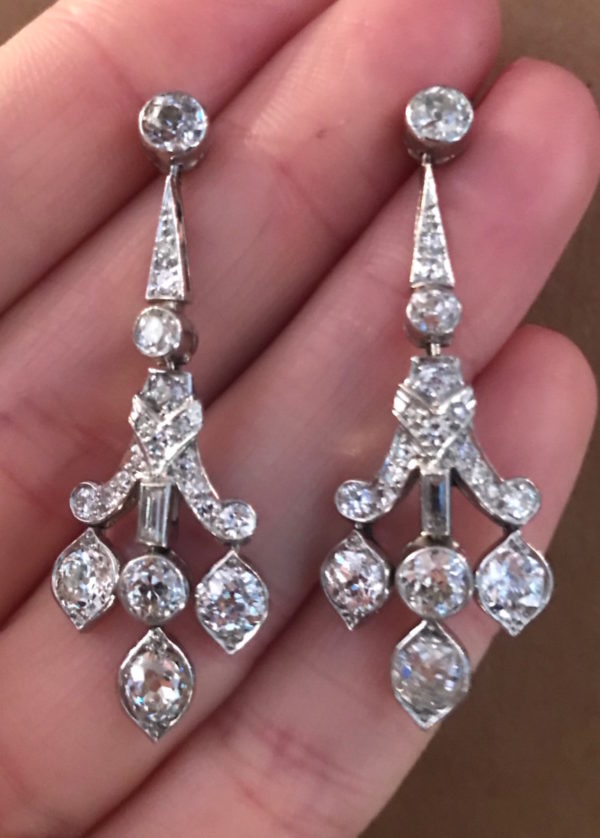Art Deco Style Diamond Drop Earrings, Platinum - Jewellery Discovery
