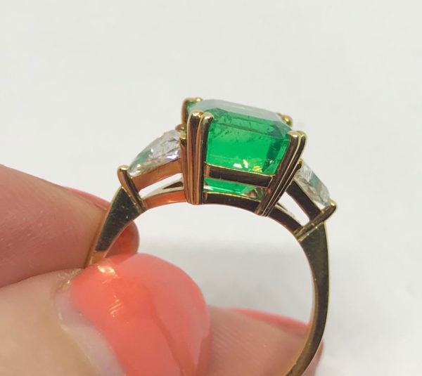 Colombian Emerald and diamond three stone ring