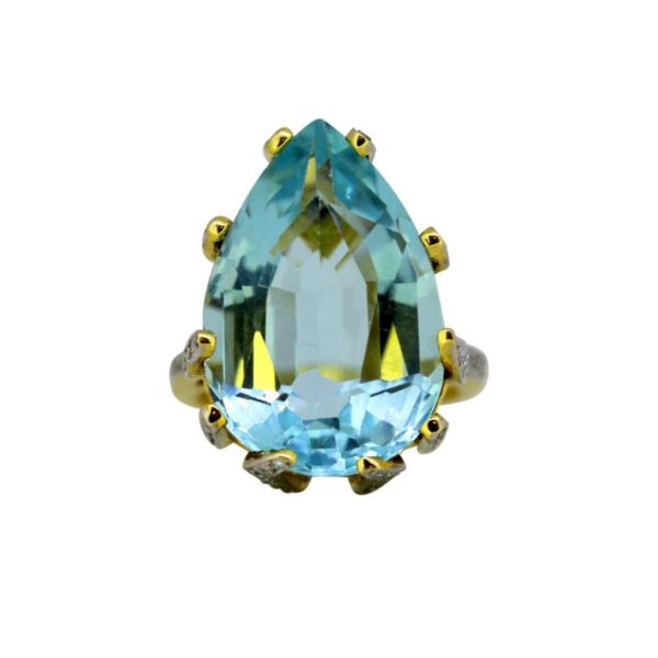 vintage aquamarine ring Pear shape yellow gold 12 carats Jewellery Discovery