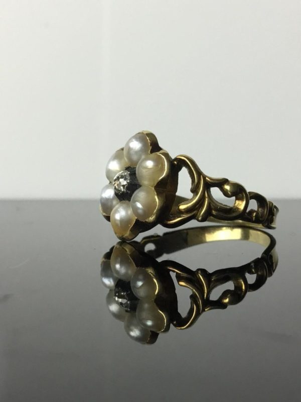 Antique Georgian Pearl and Diamond Flower Ring