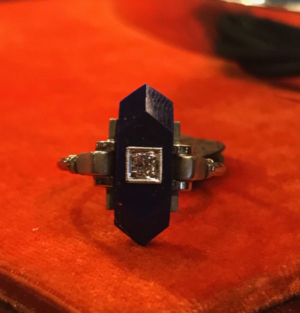 Art Deco lapis lazuli and diamond ring 1930 lozenge shaped