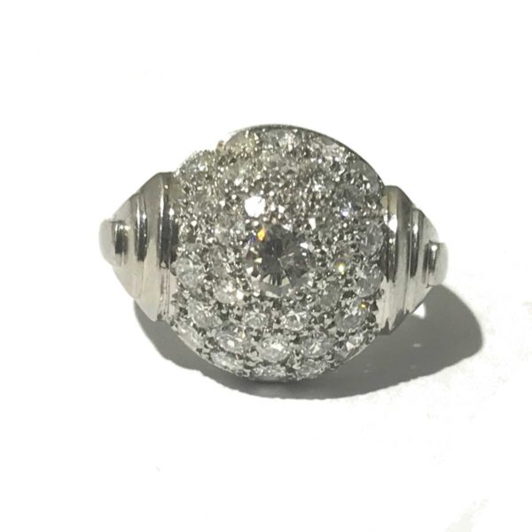 Art Deco diamond Bombé dress ring. platinum 1930's Jewellery Discovery
