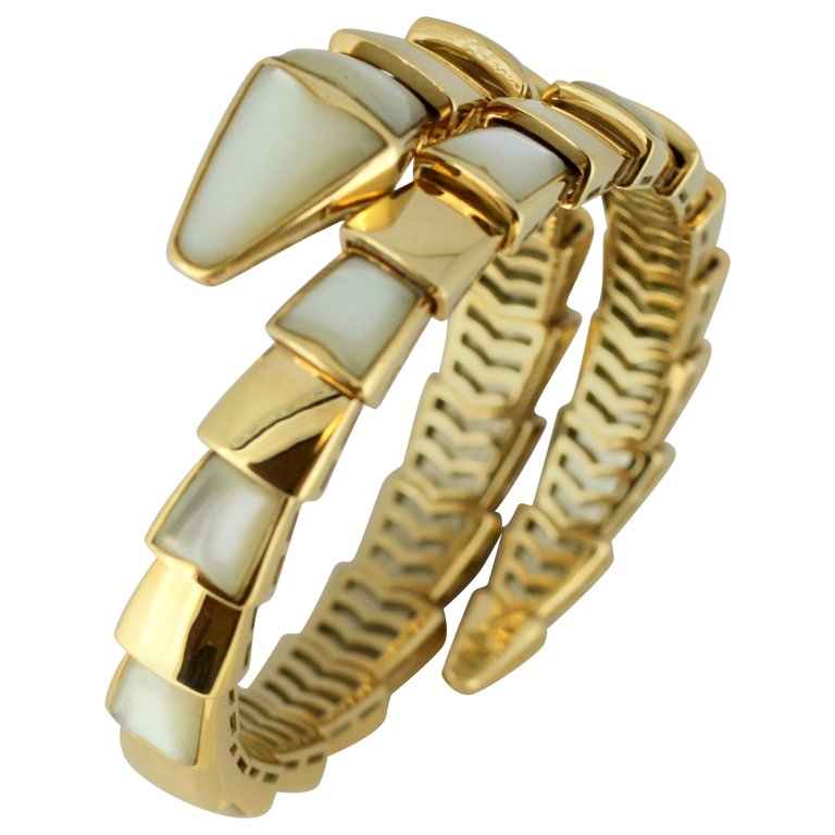 Bvlgari Serpenti Mother of pearl Yellow Gold Wrap Snake Bracelet -  Jewellery Discovery