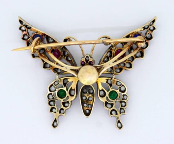 Antique Victorian Gem Set Butterfly Brooch