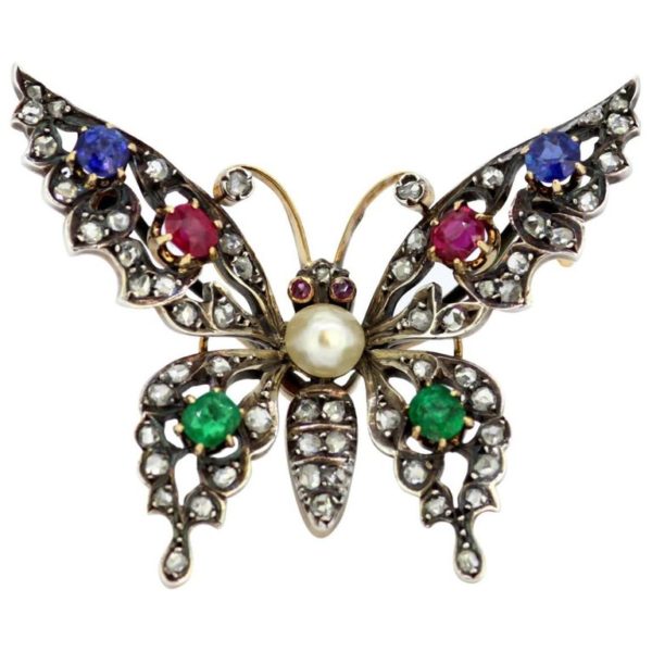 Antique Victorian Gem Set Butterfly Brooch