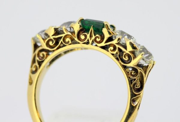 Vintage Emerald and Diamond Five Stone Ring