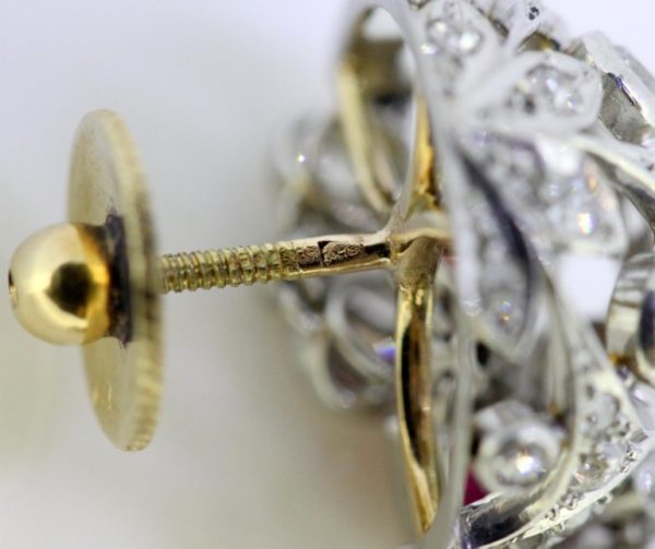 Vintage Ruby and Diamond Screw Back Chandelier Earrings