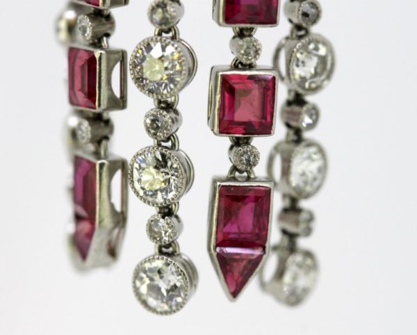 Vintage Ruby and Diamond Screw Back Chandelier Earrings