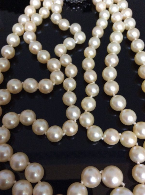 Vintage Three Row Pearl and Diamond Collar Necklace