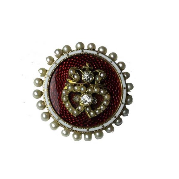 Antique Victorian Enamel, Diamond and Pearl Brooch