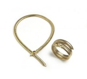 Vintage gold snake necklace and bracelet set suite gold slider