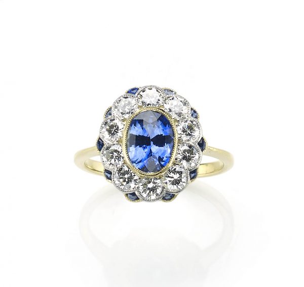 Sapphire and DIamond Fancy Cluster Ring