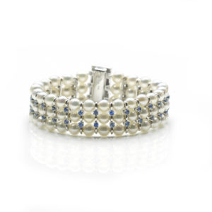 Three Row Pearl and Sapphire Bracelet
