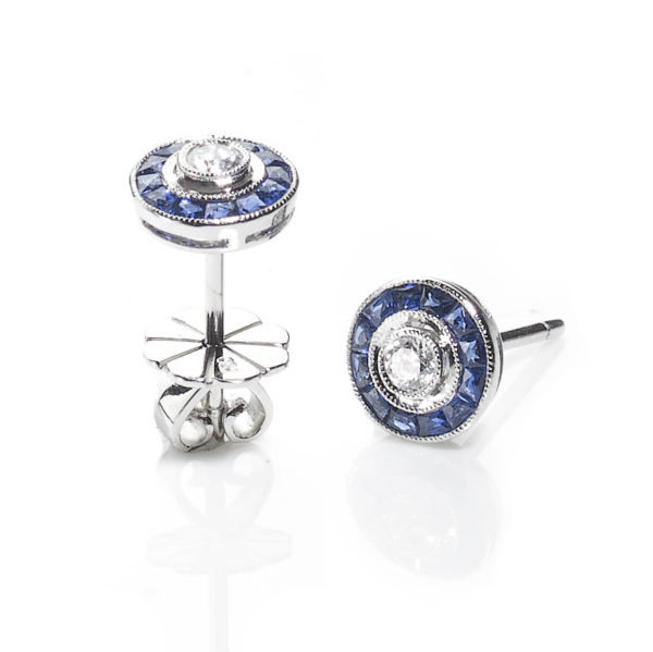 Sapphire and Diamond Target Cluster Earrings