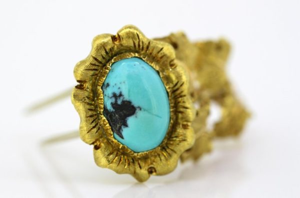Vintage Buccellati 18ct Yellow Gold and Turquoise Brooch
