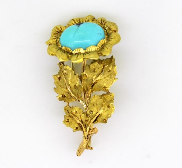 Vintage Buccellati 18ct Yellow Gold and Turquoise Brooch