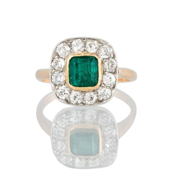 Antique Emerald and Diamond Halo Ring