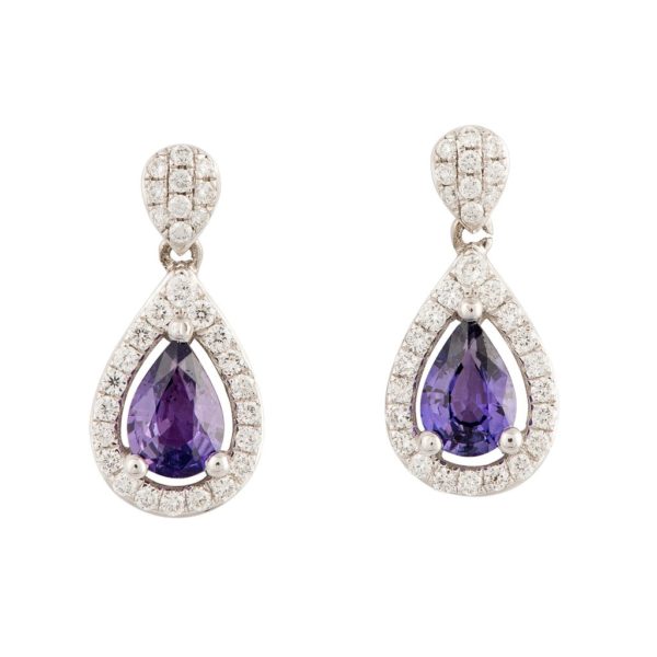 Purple Sapphire and Diamond Drop Earrings - Jewellery Discovery