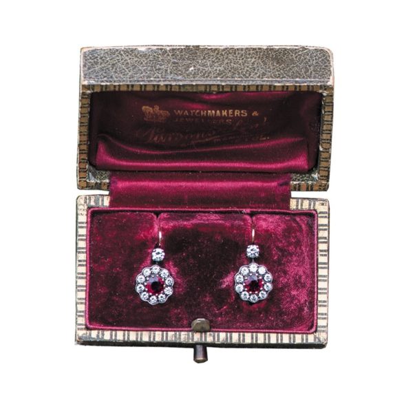 Antique Ruby and Diamond Cluster Earrings