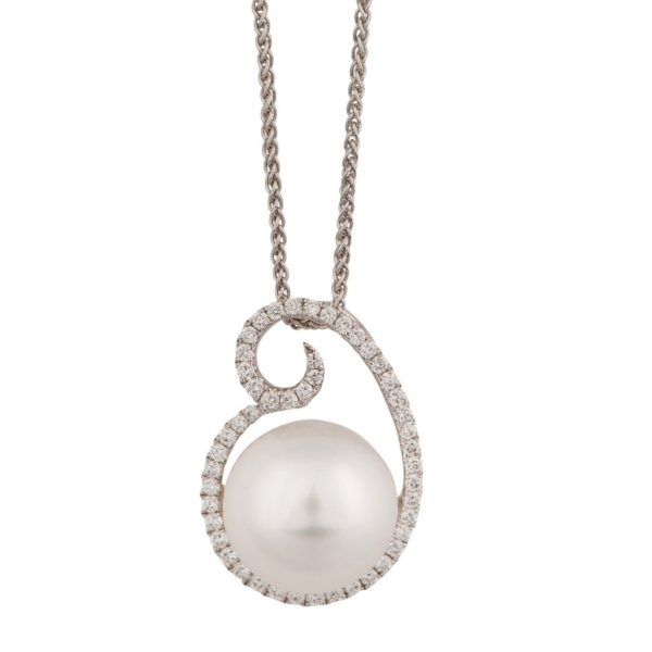 South Sea Pearl and Diamond Swirl Pendant