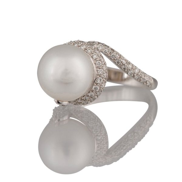 Mikimoto Pearl and Diamond Swirl Ring