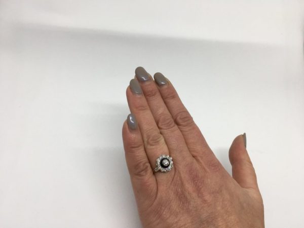 Antique Art Deco Onyx and Diamond Rosette Ring