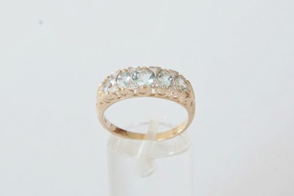 Aquamarine and Diamond Five Stone Ring
