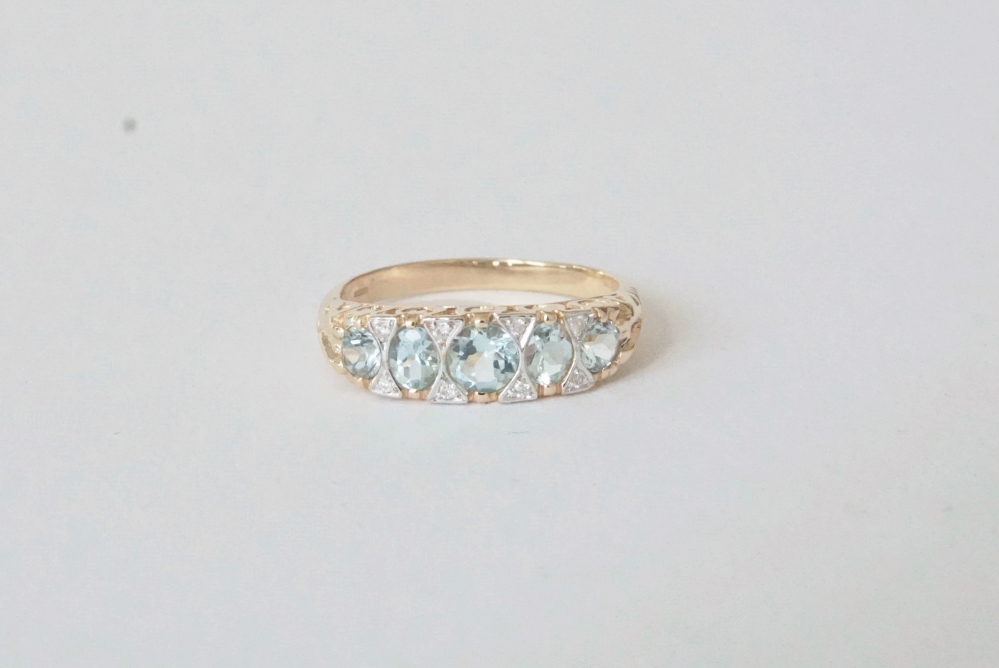 Aquamarine and Diamond Five Stone Ring - Jewellery Discovery