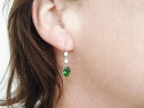 Antique Russian Diopside and Diamond Earrings