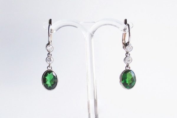 Antique Russian Diopside and Diamond Earrings