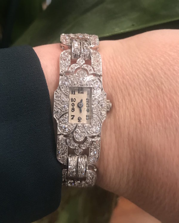 Art Deco diamond cocktail watch Jewellery discovery London Rectangle shape platinum 1920 1930 Watch for her