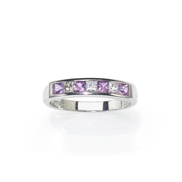 Pink Sapphire and Diamond Half Eternity Ring