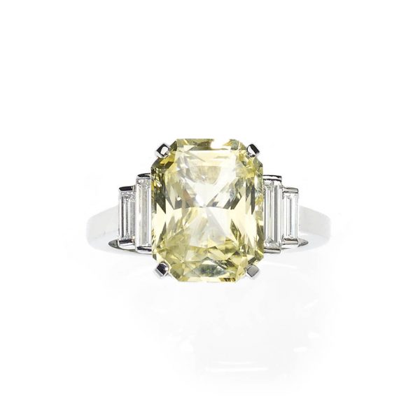 Art Deco Style Yellow Sapphire and Diamond Ring
