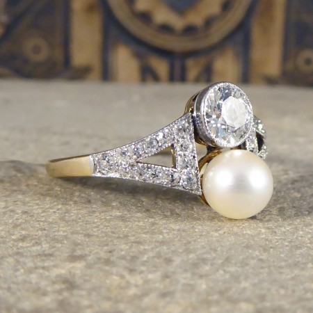Natural pearl and diamond ring antique