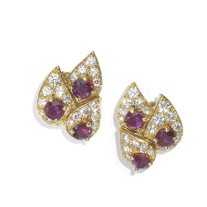 Vintage Ruby and Diamond Triple Drop Clip Earrings