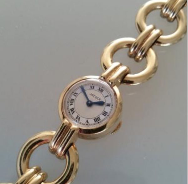 Jaeger back winder ladies gold watch link bracelet